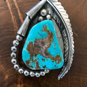 Vintage Sterling Silver Beautiful Native American Turquoise Slide/Bolo
